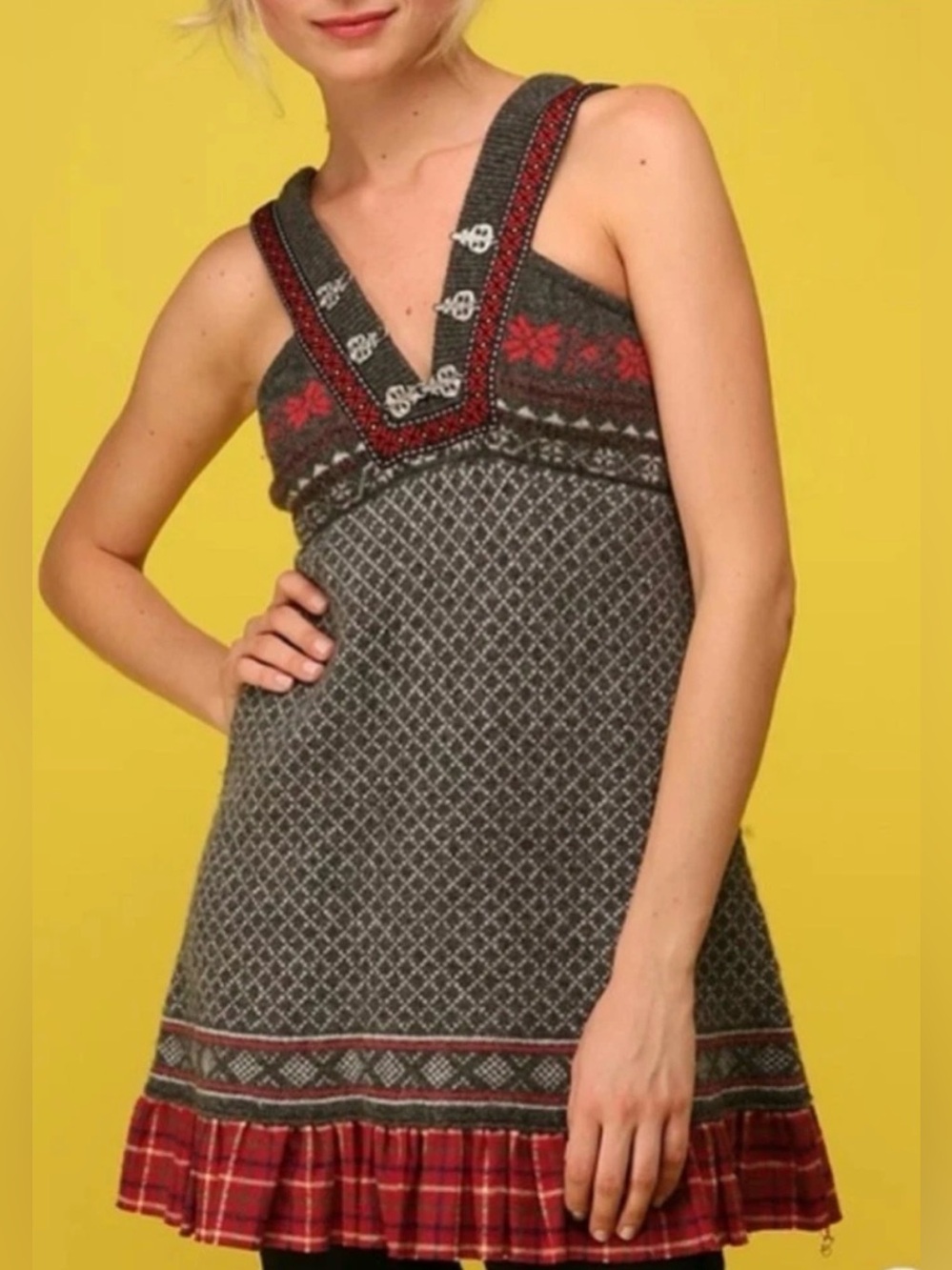 Vintage Free People Nordic Fair Isle Knit Strappy Dress Size Small Petite
